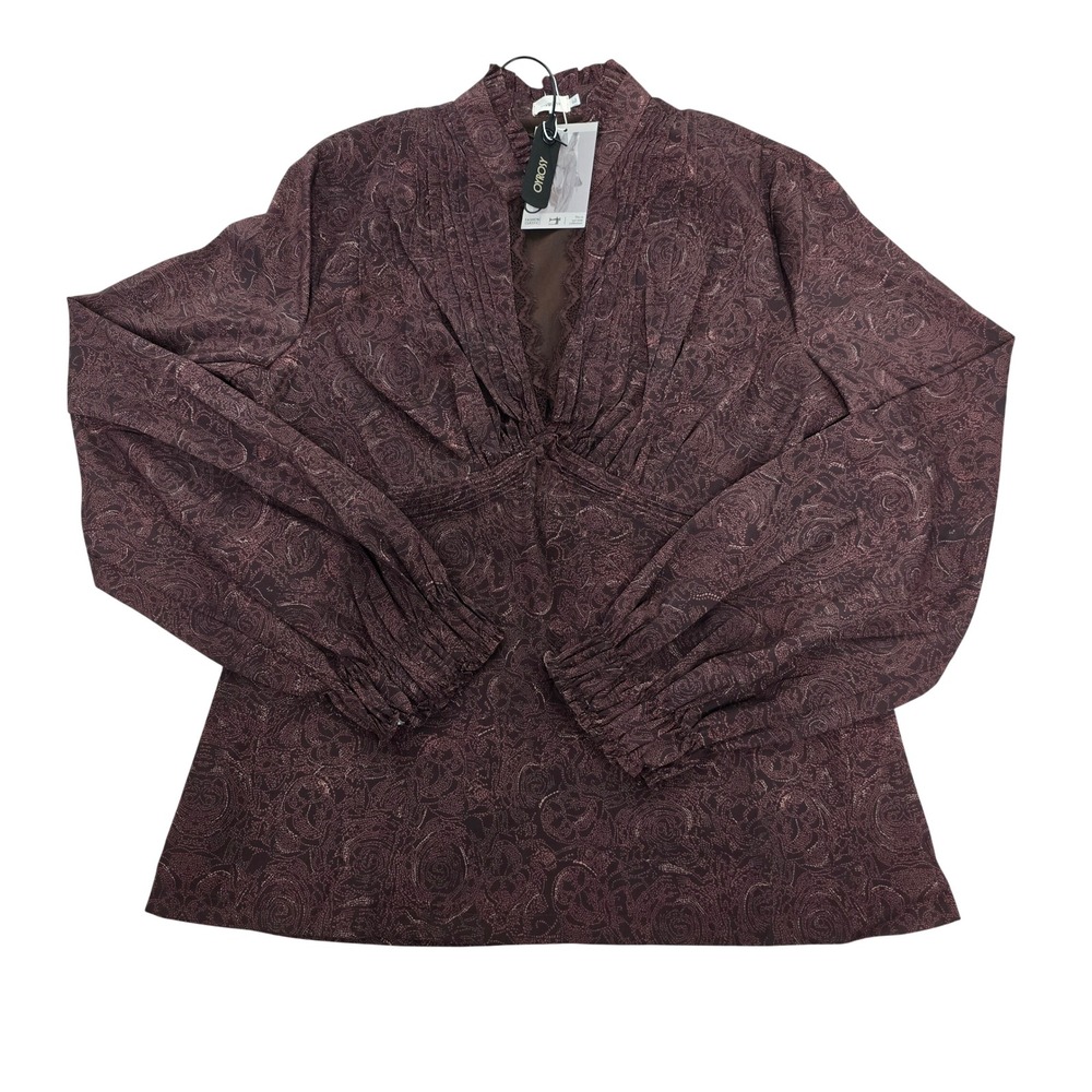 Oyrosy Long Sleeve Blouse Brown Floral Pattern Lined‎ Womens M NWT